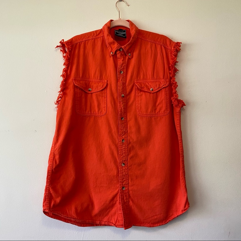 Orange Printed Motorcycle denim jean vest